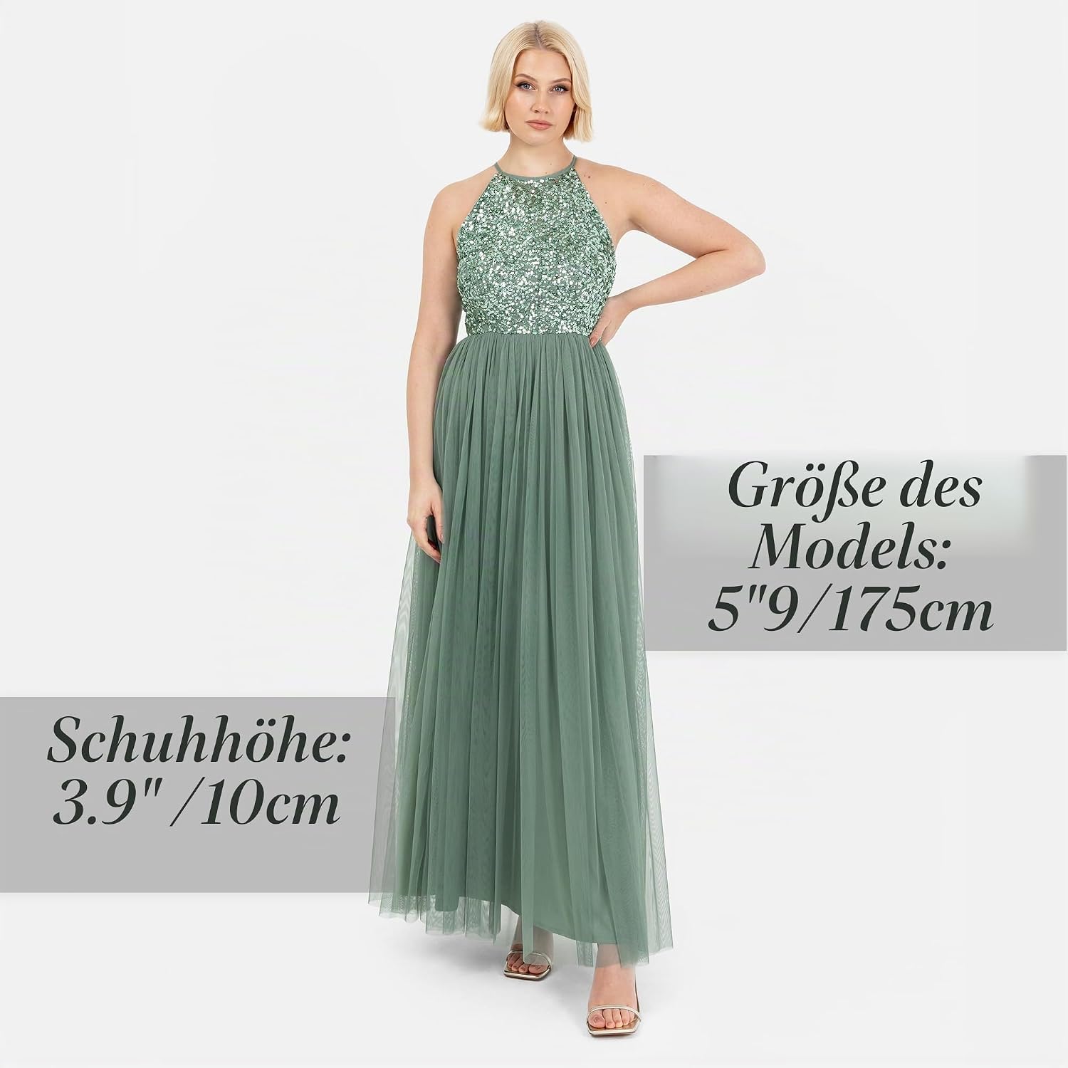 Detalle de Abendkleid mit Pailletten und Tüll – elegantes Maxi-Kleid für Hochzeiten und Festlichkeiten