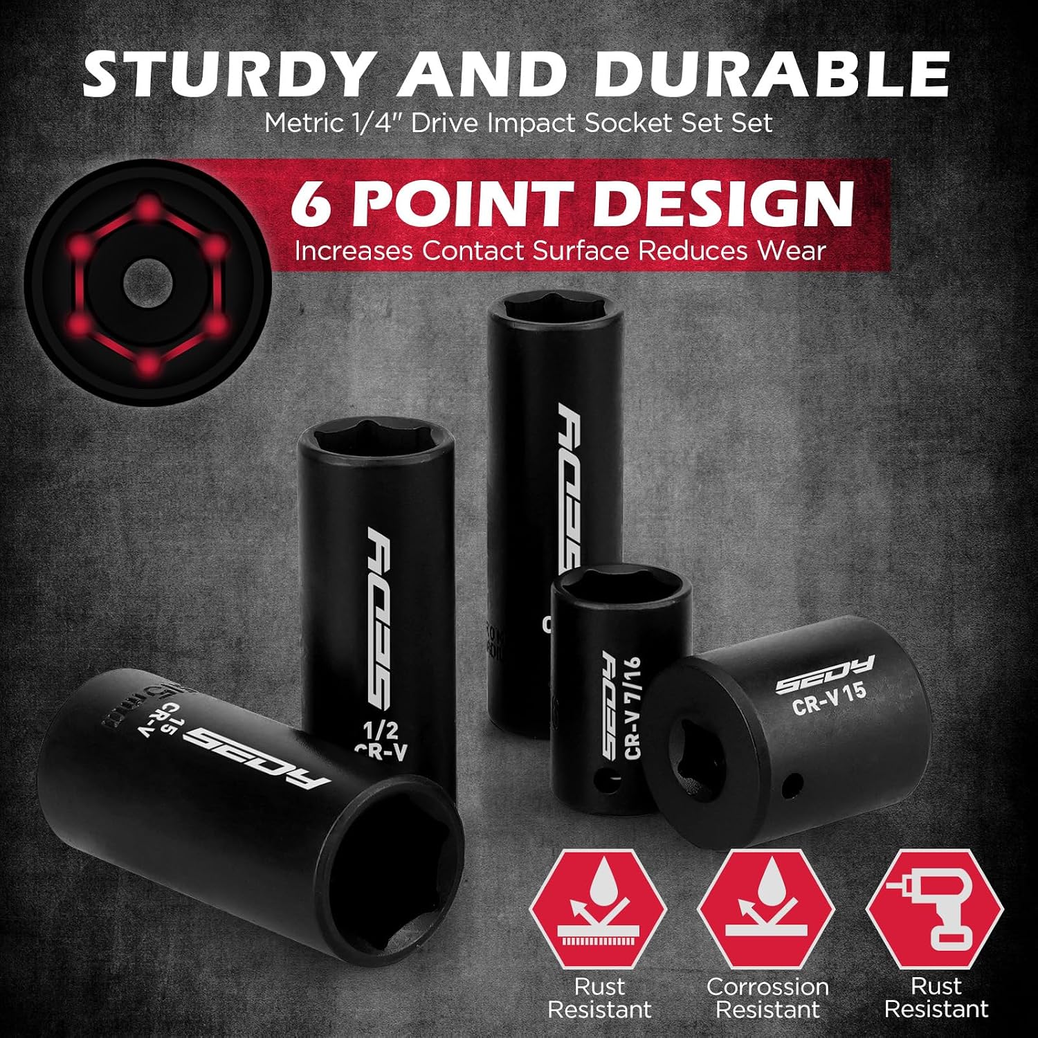 Detalle 1 de SEDY 63-Piece 1/4" Metric Socket Set with Deep Sockets and Magnetic Nut Drivers