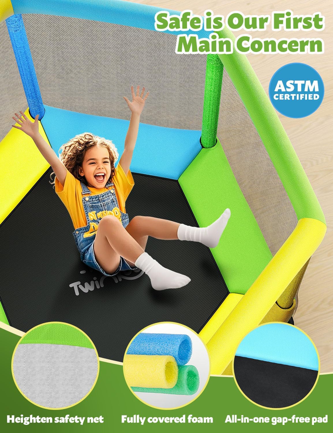 Thumbnail 1 de Twinkoo 60" Fortified Toddler Trampoline with Enclosure