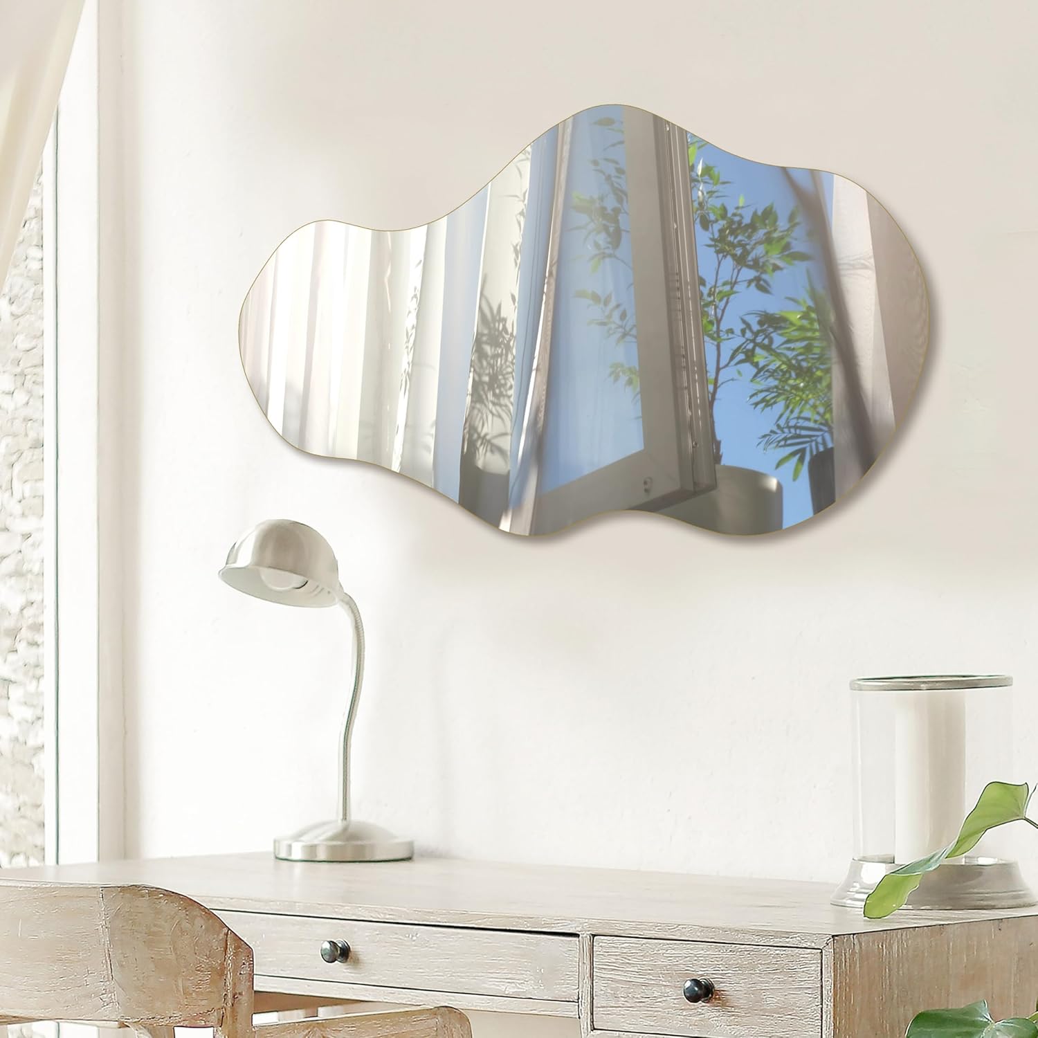 Detalle de PERFNIQUE Specchio irregolare da parete 71 x 43 cm, senza cornice, riflesso HD e montaggio orizzontale/verticale