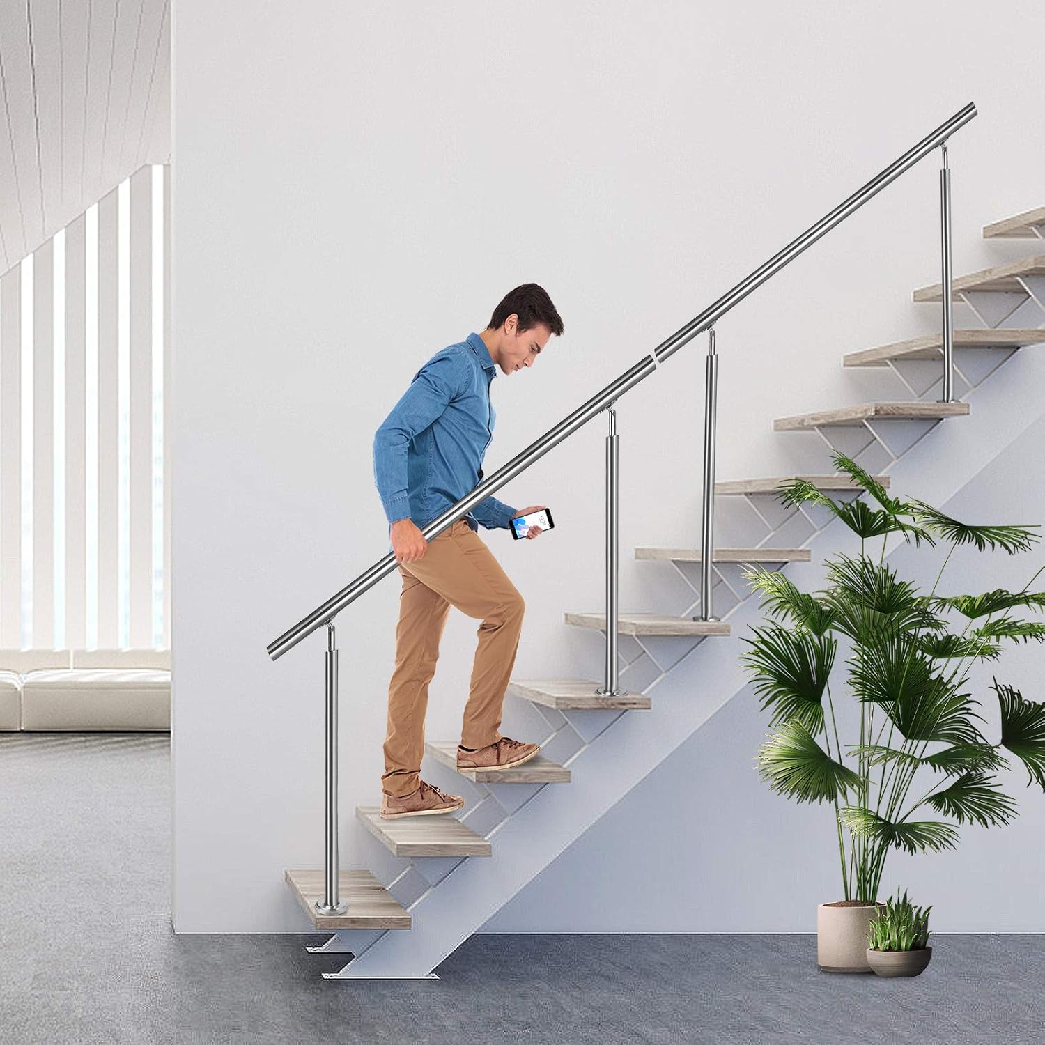 Thumbnail 6 de LZQ 100 cm Stainless Steel Handrail, 106 cm High, Without Cross Braces