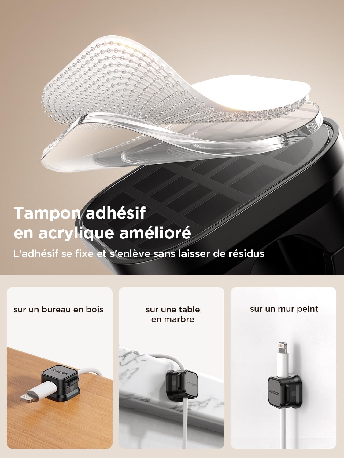 Detalle 2 de JOYROOM pack de 12 clips organisateurs de câbles magnétiques auto-adhésifs (noir)
