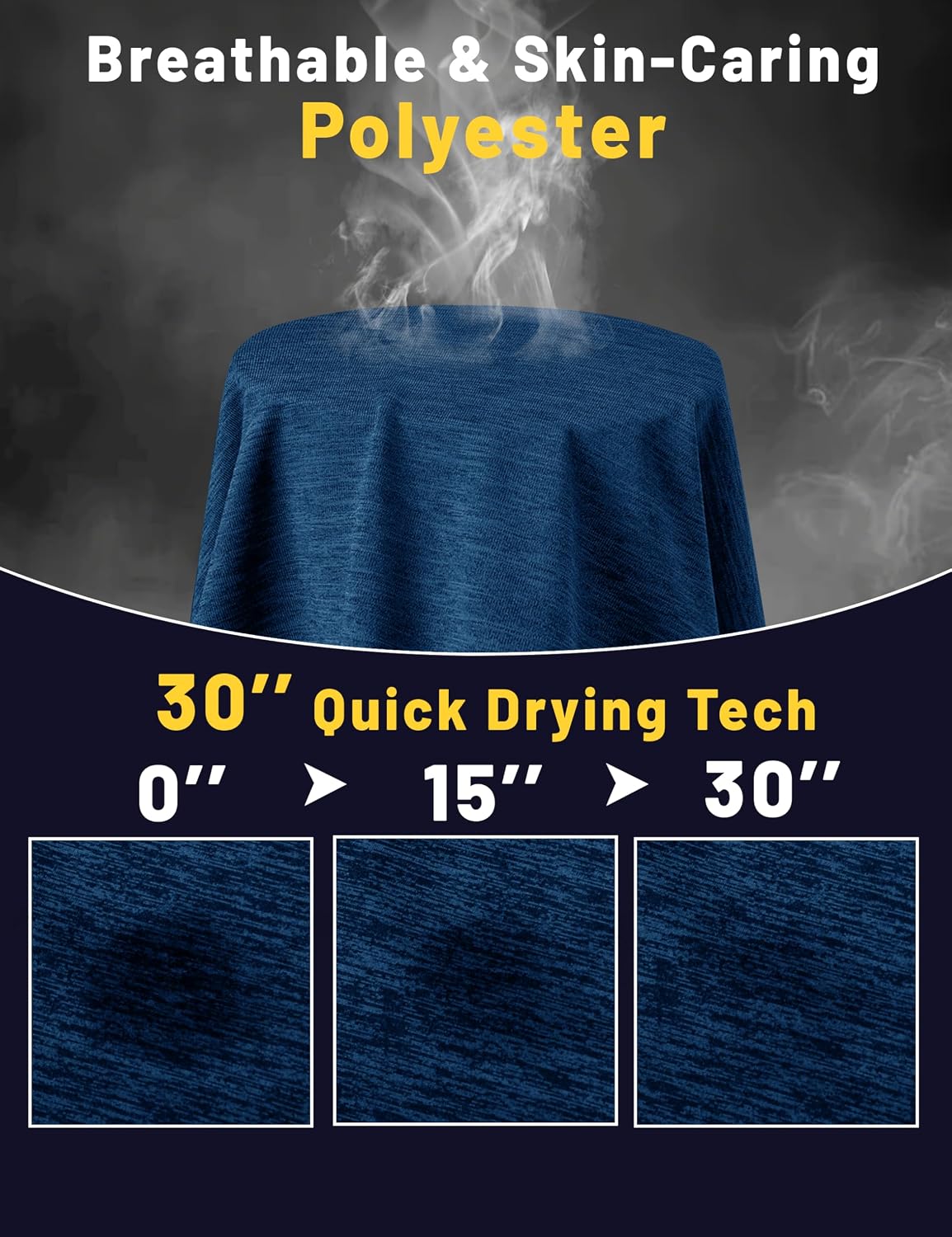Detalle 2 de KEFITEVD Men’s Quick Dry 4-Way Stretch Sport T-Shirt (Short Sleeve, Reflective)