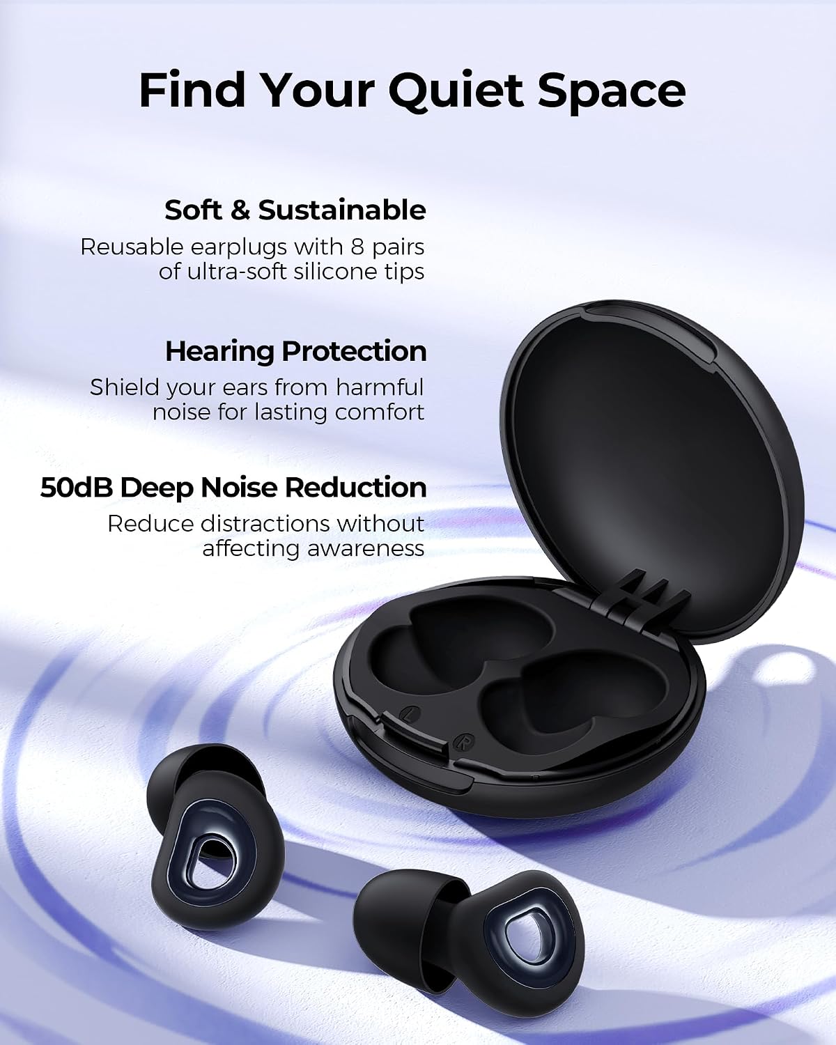 Detalle de 55dB Noise Reduction Ear Plugs for Sleeping — Reusable Silicone, 7 Tip Set