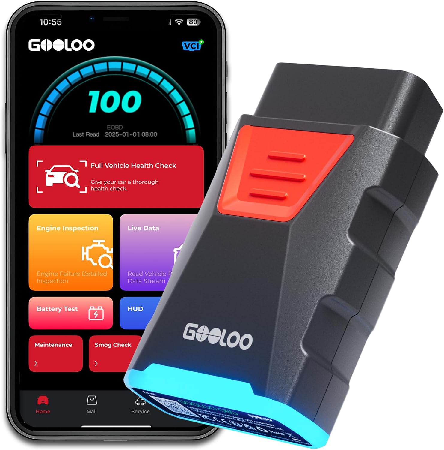 Detalle de GOOLOO DEEPSCAN DS100 OBD2 Bluetooth scanner for full-system diagnostics with AutoVIN, resets and HUD display