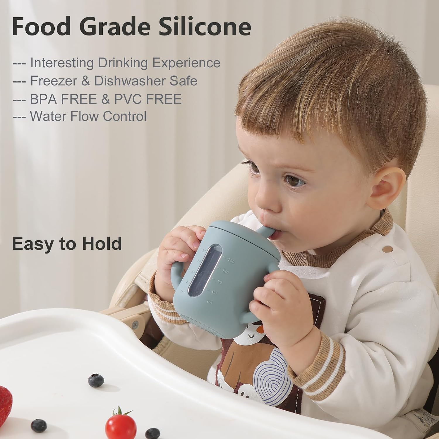 Detalle de Seposeve YSTSHSC051 Silicone Sippy Cups, 6 oz 2-Pack with Handles