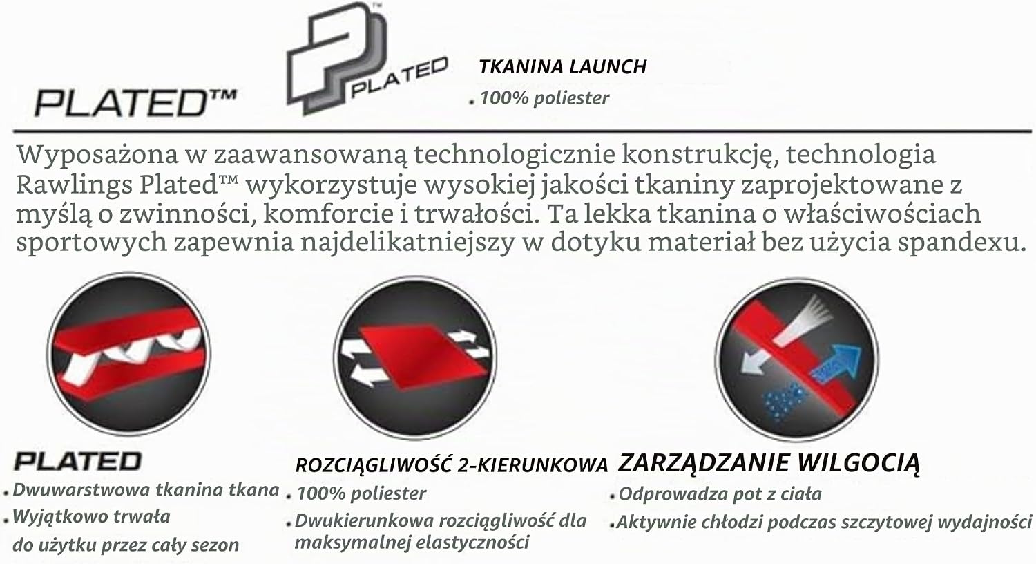 Detalle 2 de Rawlings Launch – męskie spodnie baseballowe, półluźny krój i elastyczna tkanina