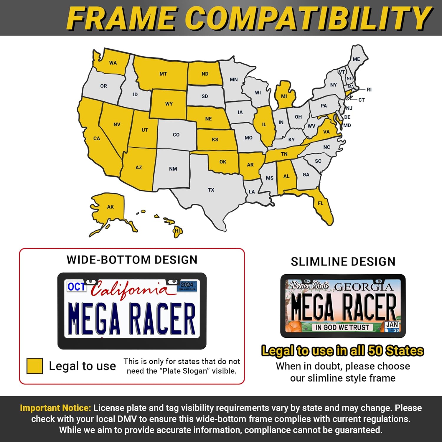 Thumbnail 6 de Premium Matte Black License Plate Frames (2-Pack) — Rust-Resistant Stainless Steel, Rattle-Free Slim-Top Design