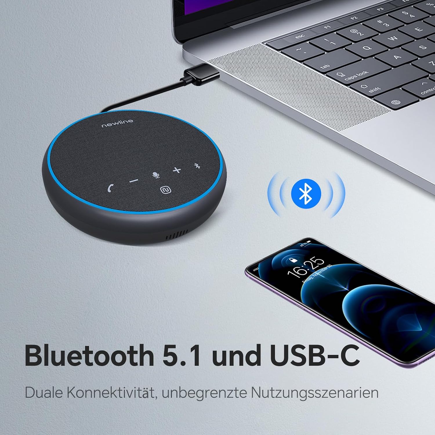 Detalle de N newline Konferenzlautsprecher mit Mikrofon: Bluetooth/USB für PC, 360° Sprachaufnahme & DSP