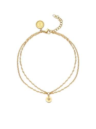 Detalle de SINGULARU Tobillera Mujer Boho Polar Star – Acero bañado en oro 18k