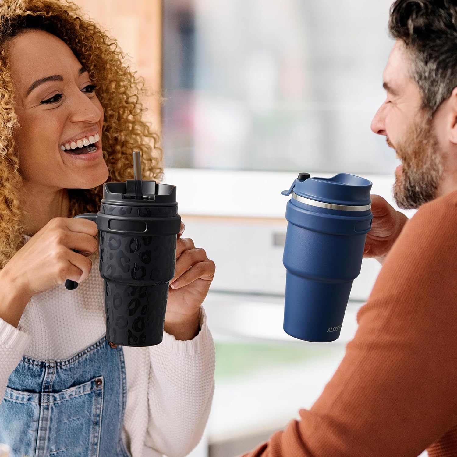 Thumbnail 6 de ALOUFEA 20 oz Insulated Coffee Mug Tumbler with Handle (Stainless Steel Travel Mug with Lid and Straw), Black