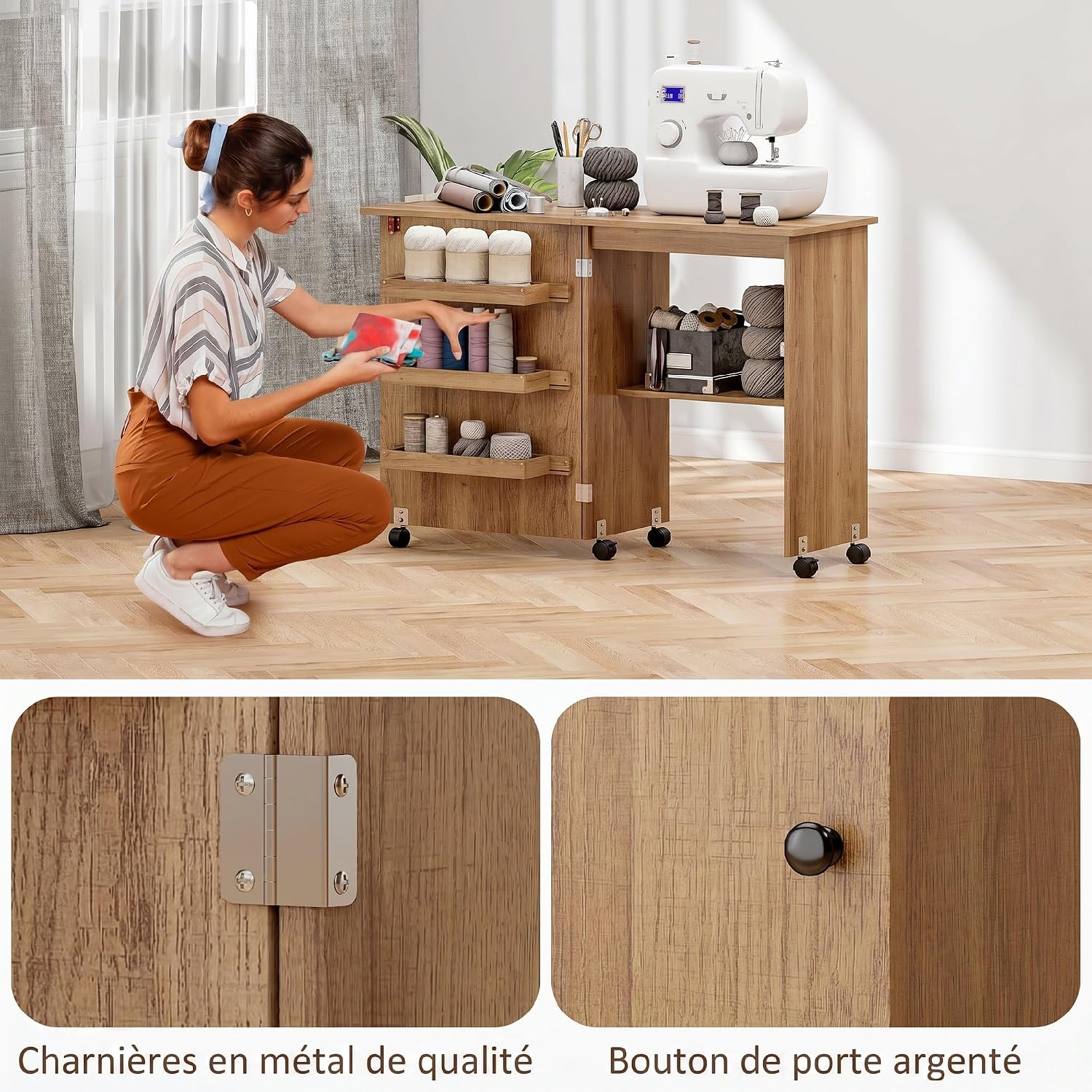 Thumbnail 6 de HOMCOM L10-002V80BN opvouwbare naaitafel met opklapbaar blad en opbergruimte