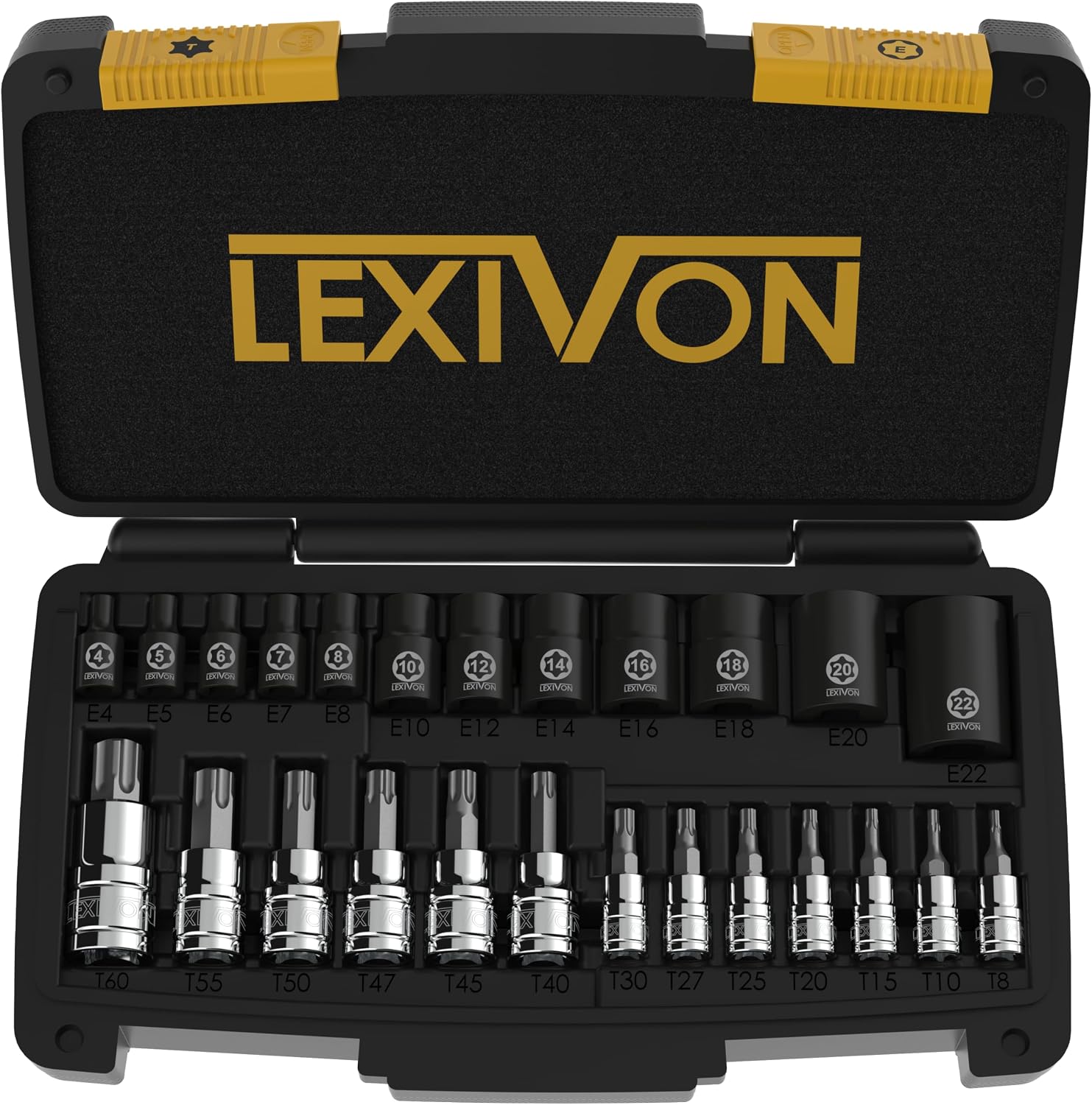 Detalle de LEXIVON LX-148 Torx Bit and Socket Set, 25-Piece, S2 and Cr-V Steel