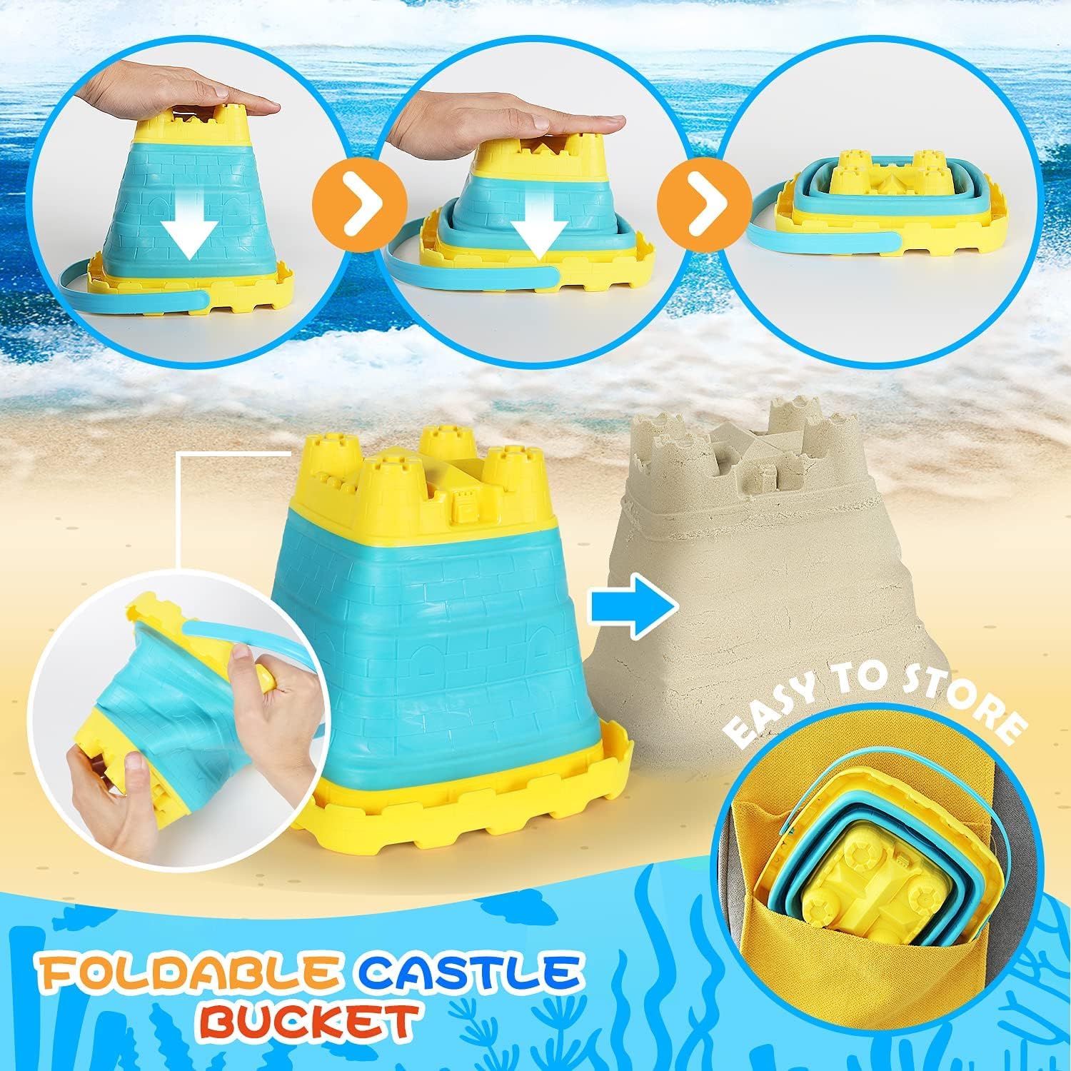 Thumbnail 1 de Elovien Beach Sand Toys 24Pcs: Durable, Foldable Buckets and All-in-One Sand Play Kit
