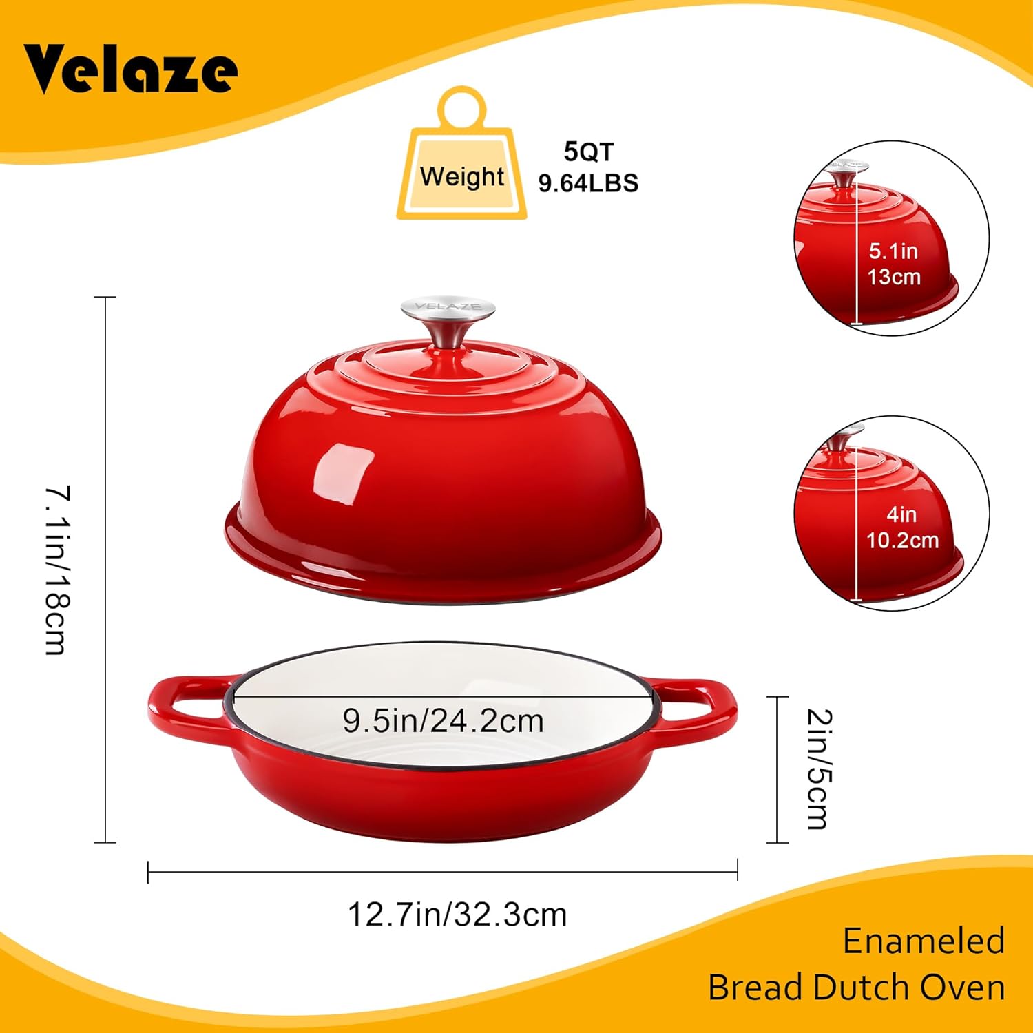 Detalle 2 de Velaze Pentola in Ghisa Smaltata 4.8L Forno Olandese