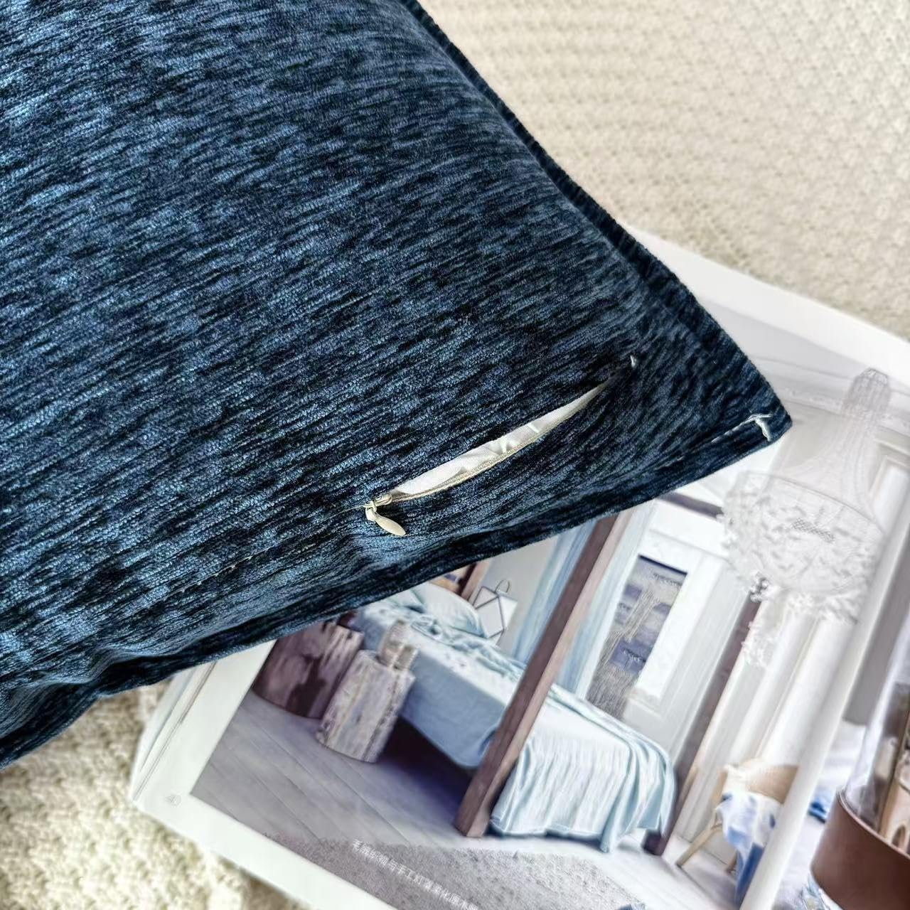 Thumbnail 1 de OYIMUA Chenille Kissenbezug 45x45 Marineblau im 2er-Set – weiche Textur mit verstecktem Reißverschluss