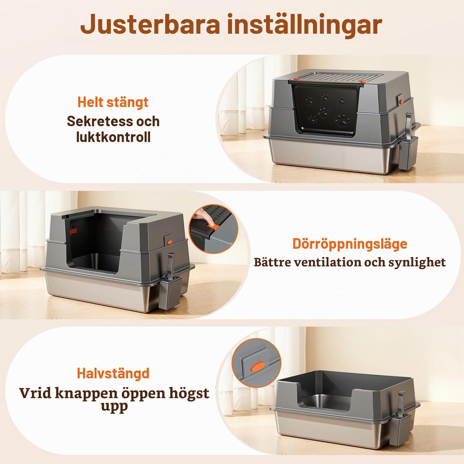 Detalle de Peviasot XXXL kattlåda i rostfritt stål med lock och hög kant