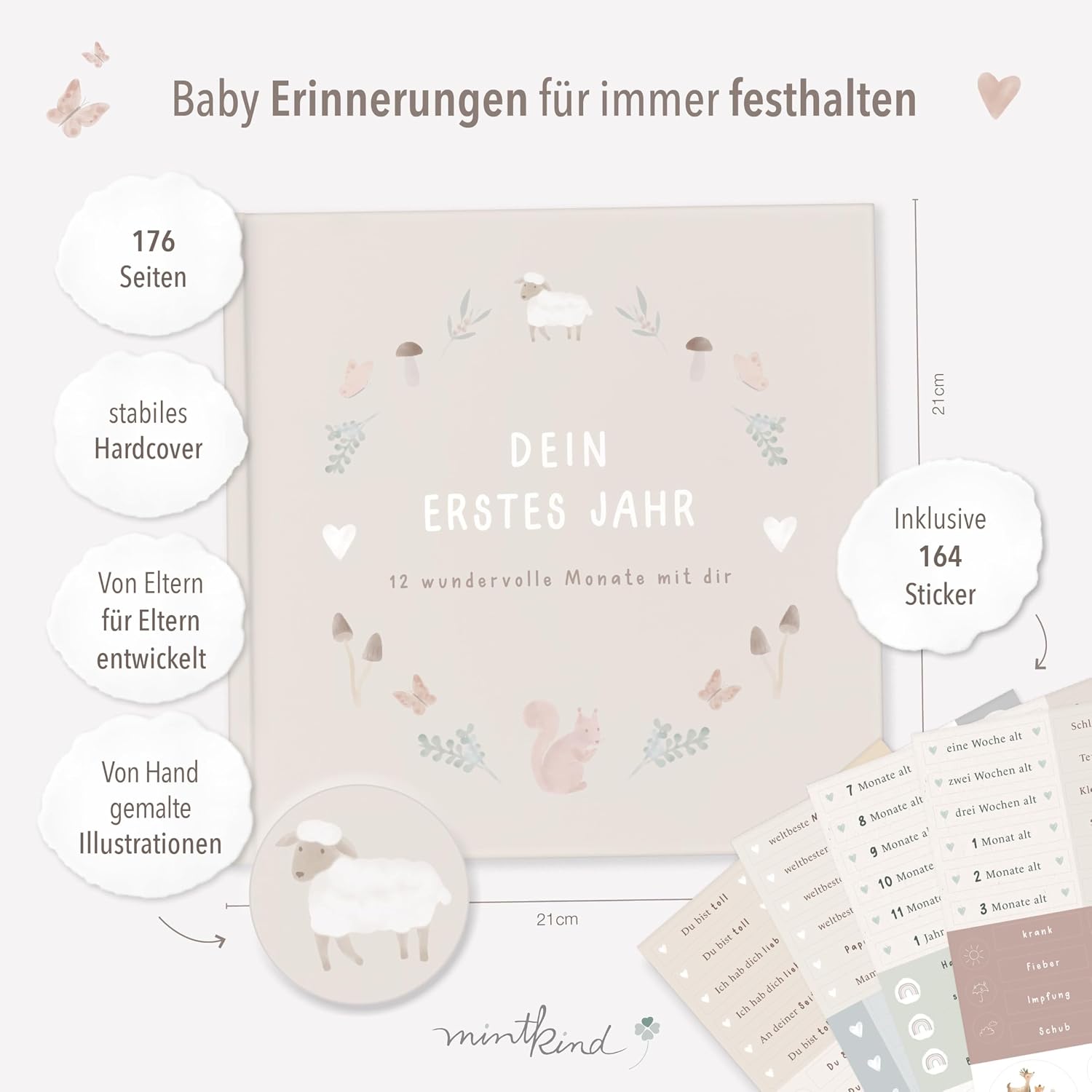 Detalle 2 de mintkind Mein erstes Jahr Babyalbum Wald 176 Seiten