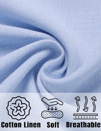 Thumbnail 4 de COOFANDY Summer Shirts Men Short Sleeve Linen Button Down – Light Blue (XL)