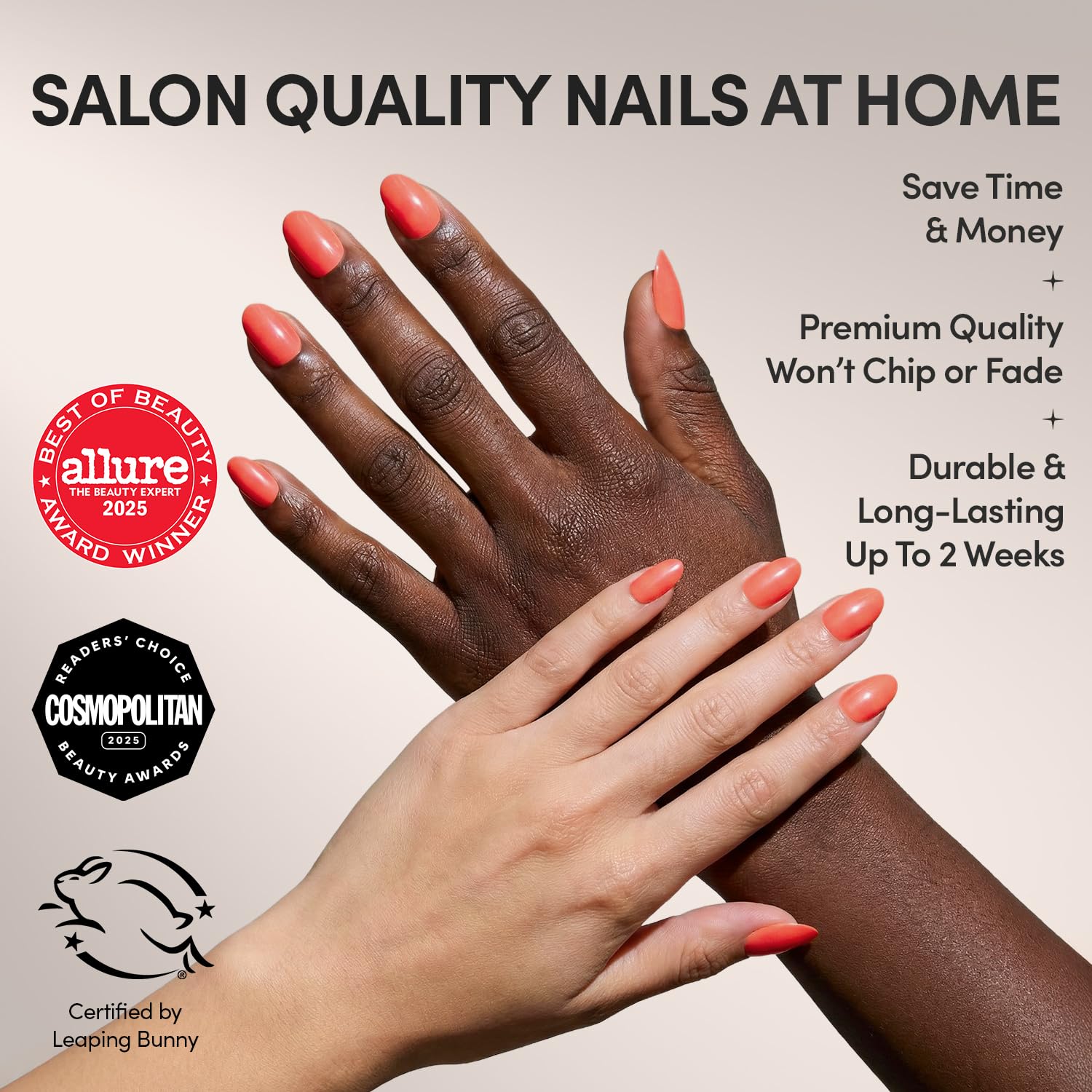 Thumbnail 1 de Glamnetic Press On Nails - Lush Coral (Short Oval) – A Bright, Glossy Coral for Quick Glam