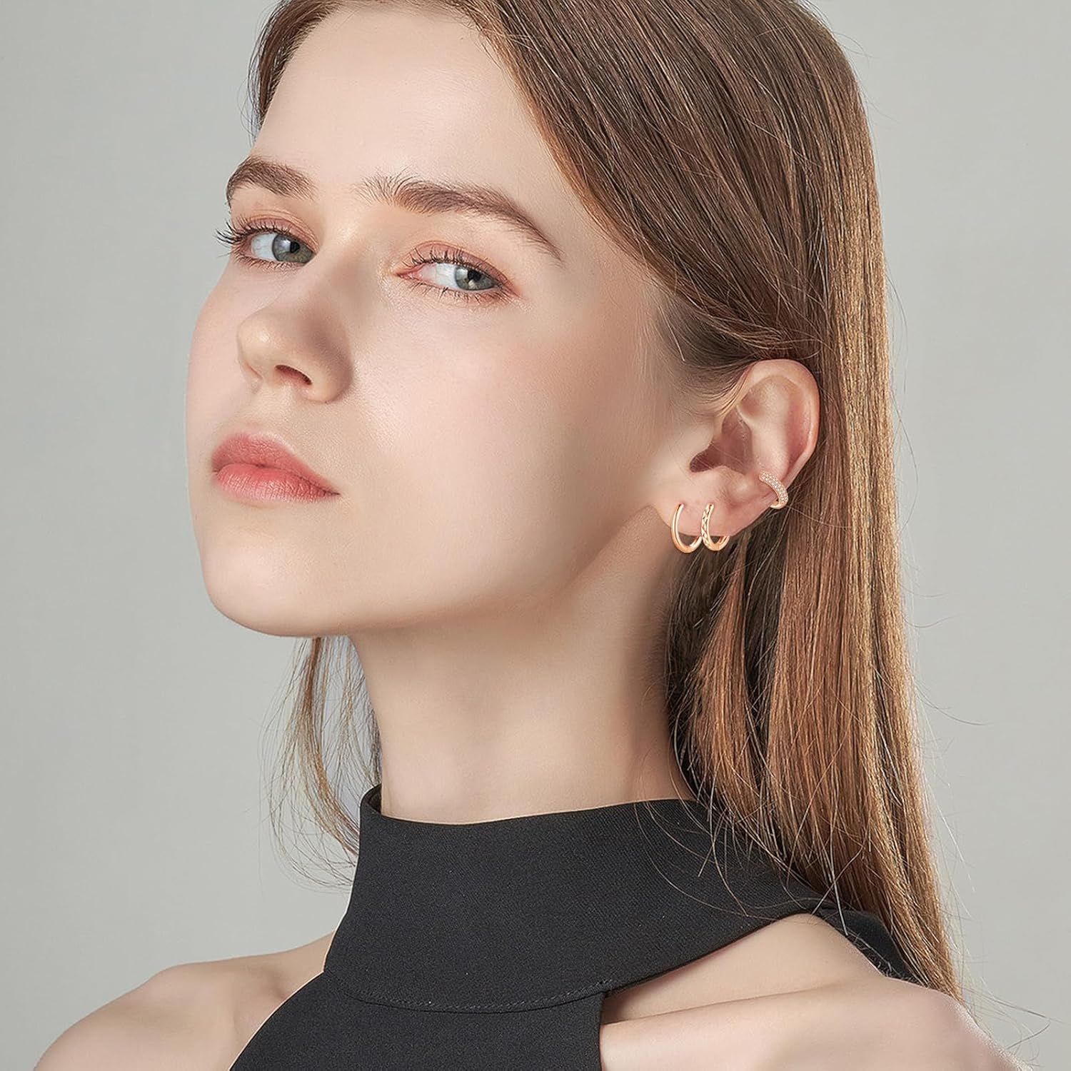 Thumbnail 5 de Zolkamery 3-Pair 925 Sterling Silver Hoops with Zircon – Small Hypoallergenic Sleeper Set