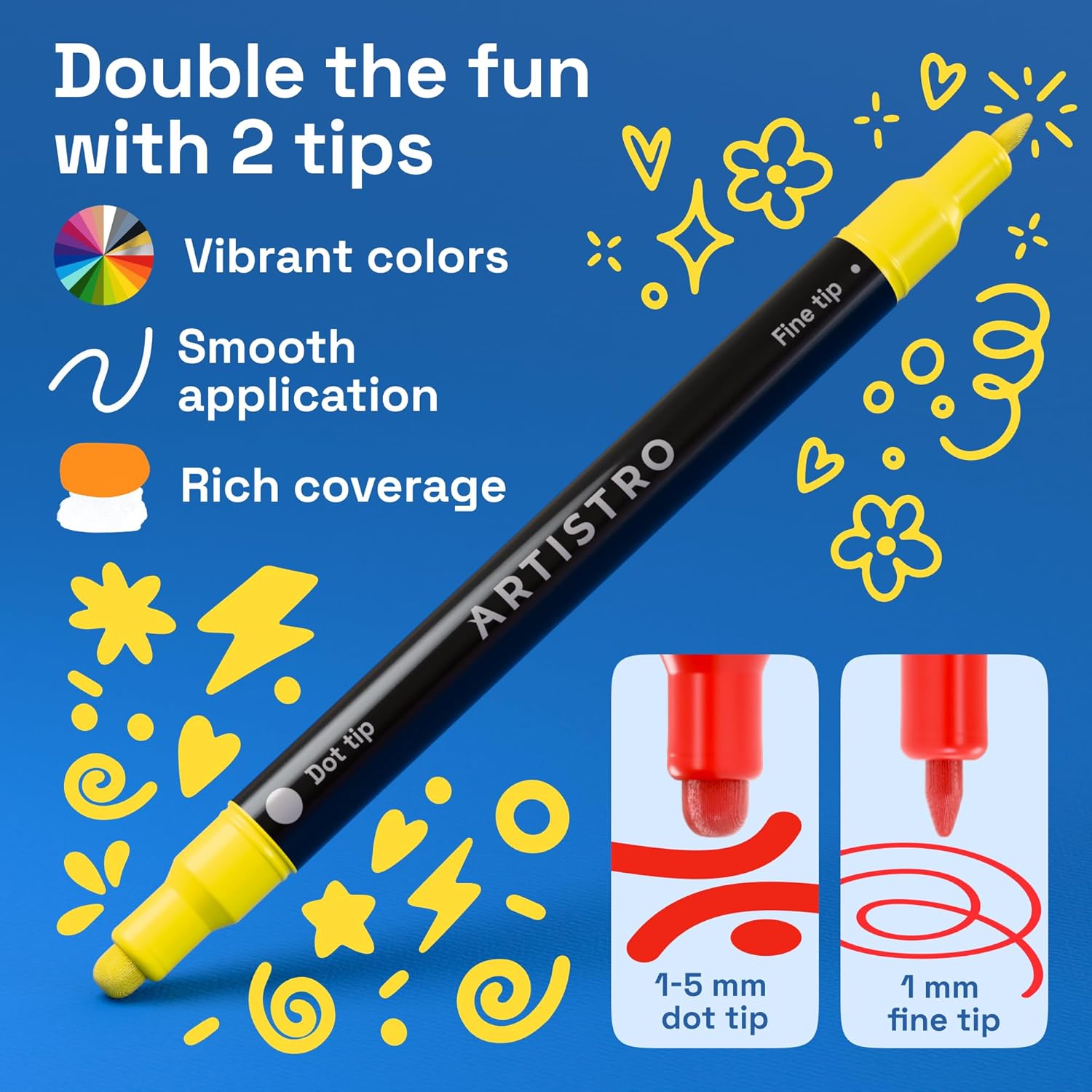 Thumbnail 2 de ARTISTRO 36 Precision Dual-Tip Acrylic Paint Markers (Dot & Fine Tips) – Multi-Surface Paint Pens Set
