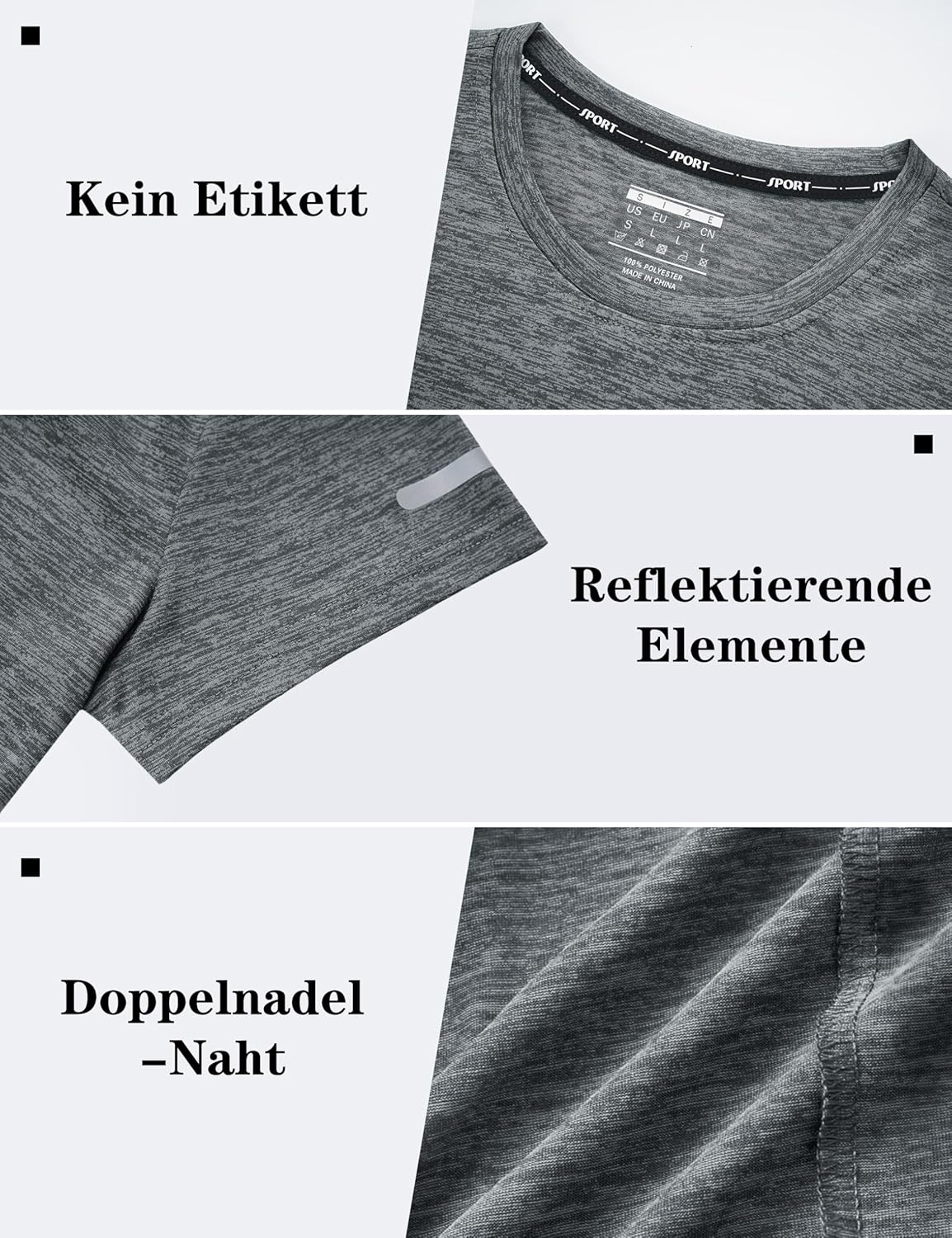 Detalle de KEFITEVD Melange Sportshirt Damen Kurzarm mit Reflexstreifen – atmungsaktiv, schnelltrocknend, Regular Fit