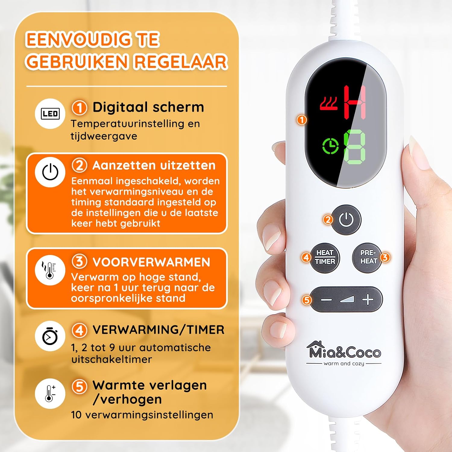 Detalle de Mia&Coco OB-007 elektrische deken 160 x 130 cm van flanel en sherpa