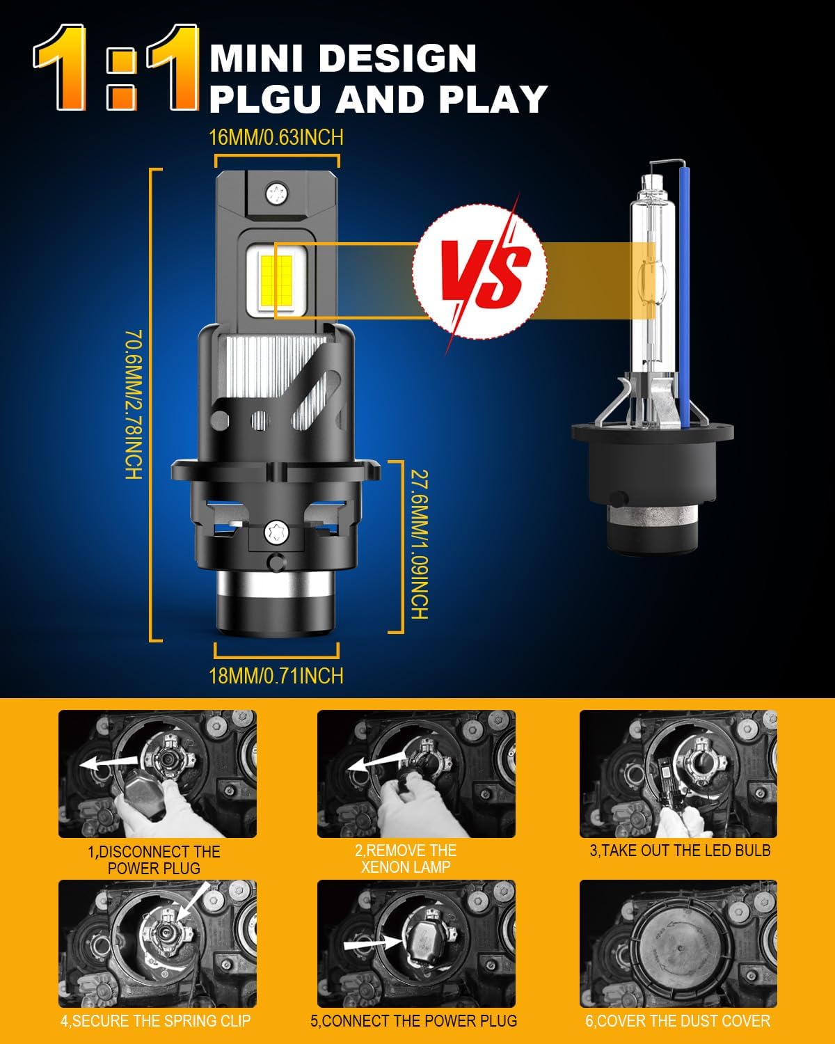 Thumbnail 3 de KATUR D2S LED Headlight Bulbs (Pack of 2) – 6500K Xenon White, 30000LM, plug-and-play replacement