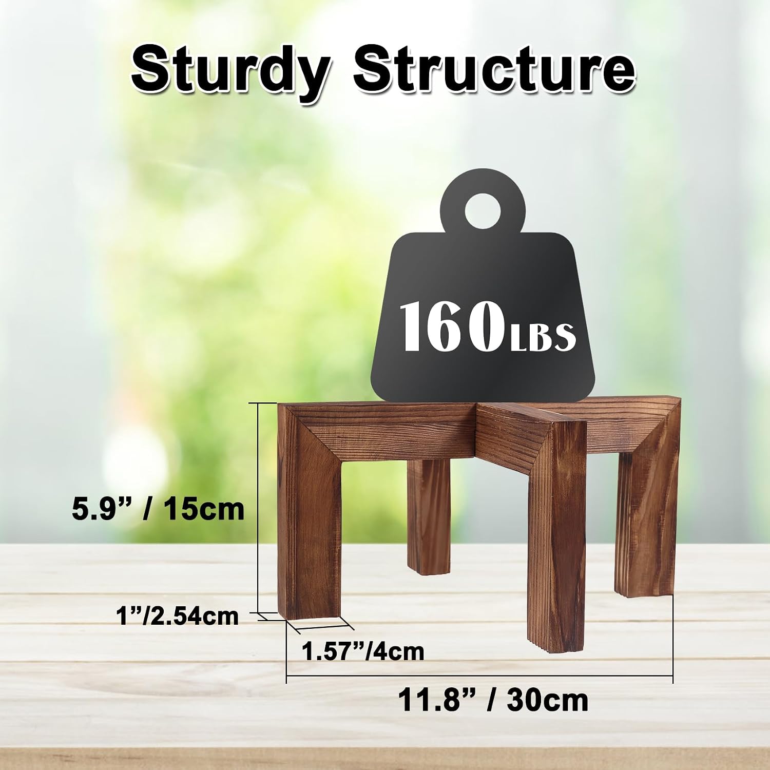 Detalle de Vigordream Wooden Plant Stand for 5–15-Inch Pots, Walnut-Coloured Pine