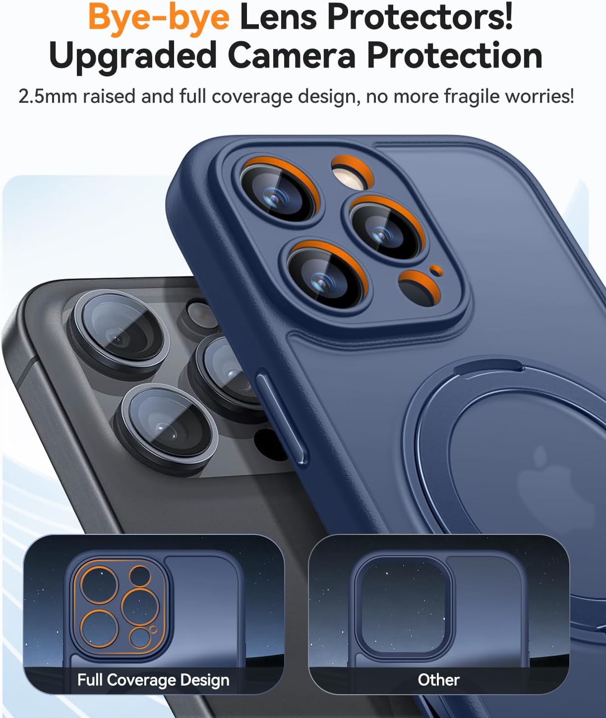 Detalle de CANSHN 360° Ständer für iPhone 16 Pro Max Hülle mit Kameraschutz und MagSafe – matt Dunkelblau