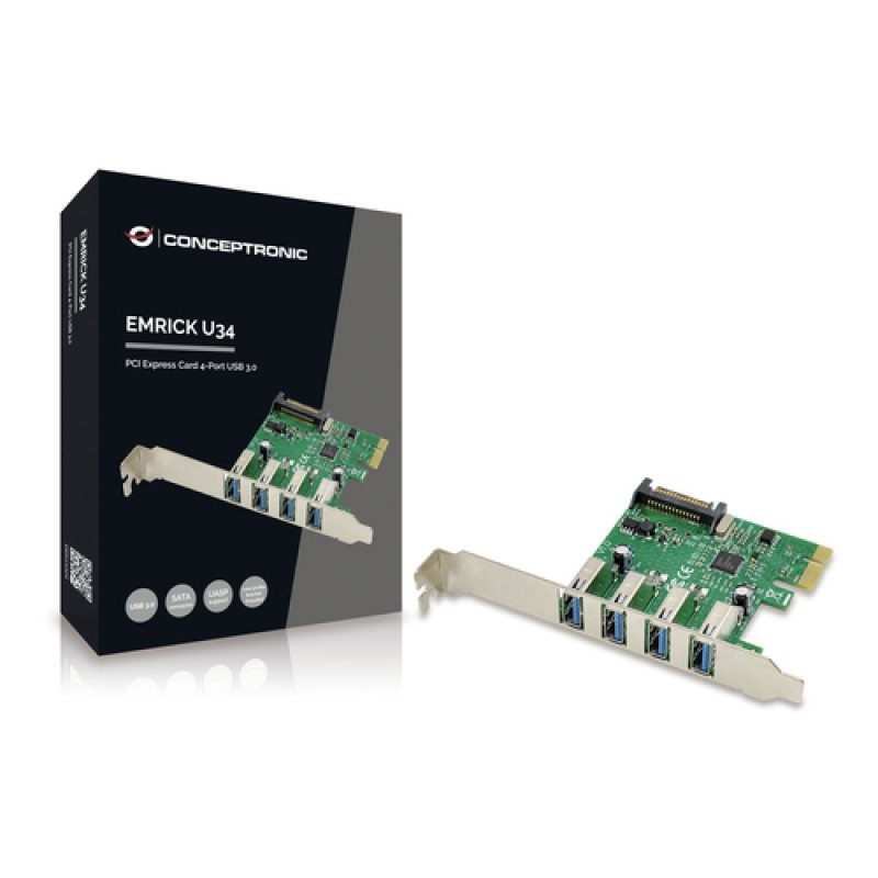 Detalle de Conceptronic Emrick U34: Tarjeta PCIe USB 3.0 de 4 puertos para PC de sobremesa