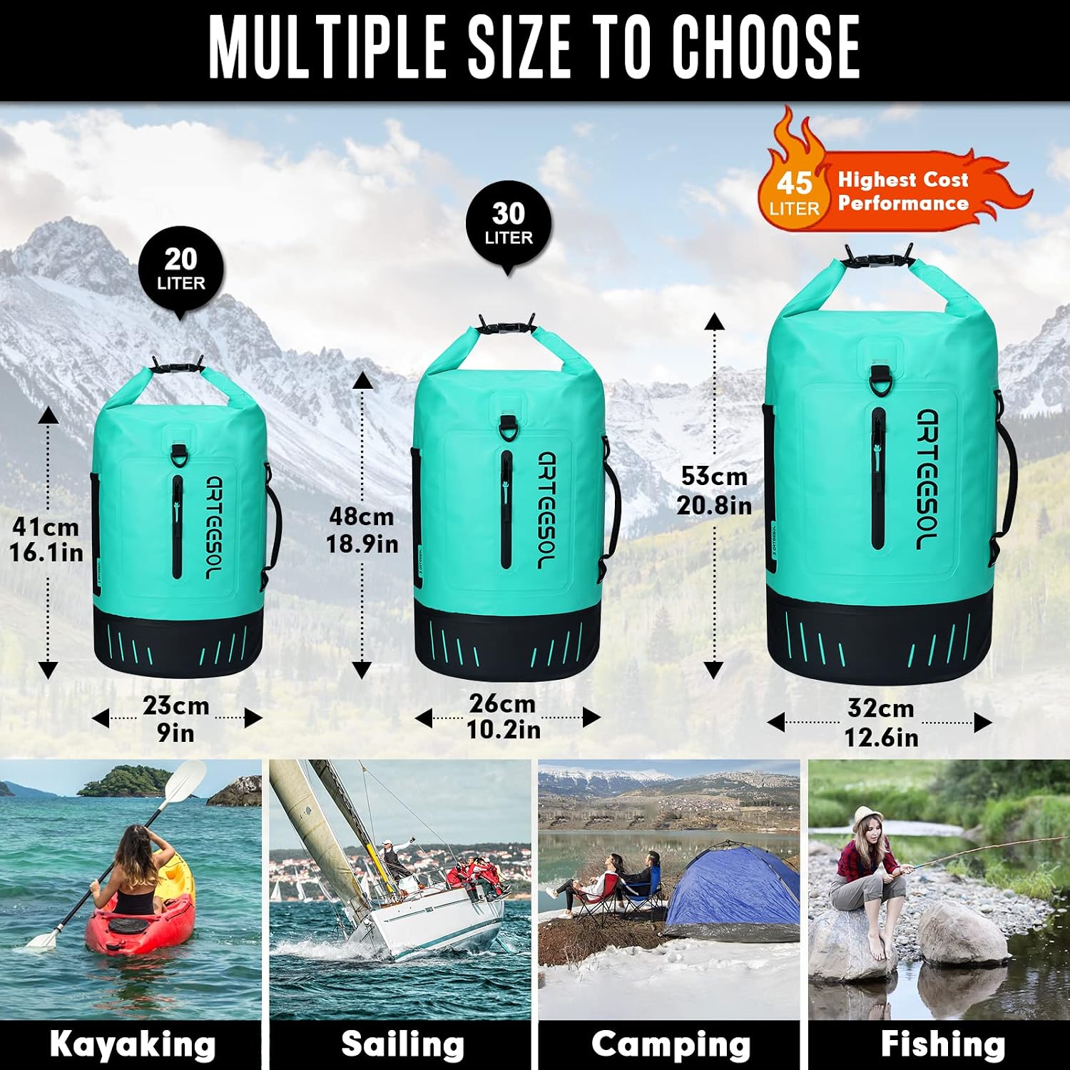 Detalle de Dry Bag Upgraded 45L/40L/30L/20L waterproof dry sack with phone pocket and shoulder straps