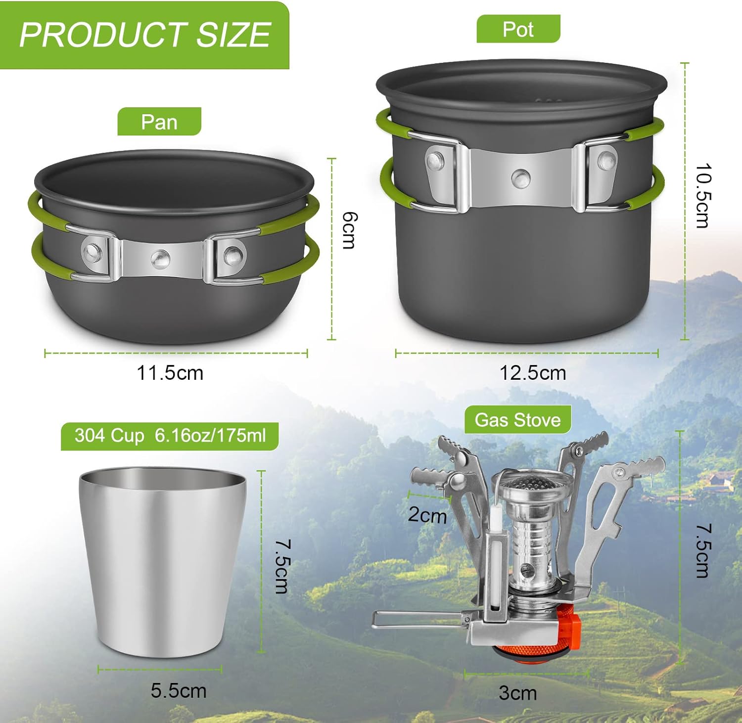 Thumbnail 4 de AUTOKio Kit de casserole de camping avec mini réchaud gaz — batterie cuisine pour 1 à 2 personnes