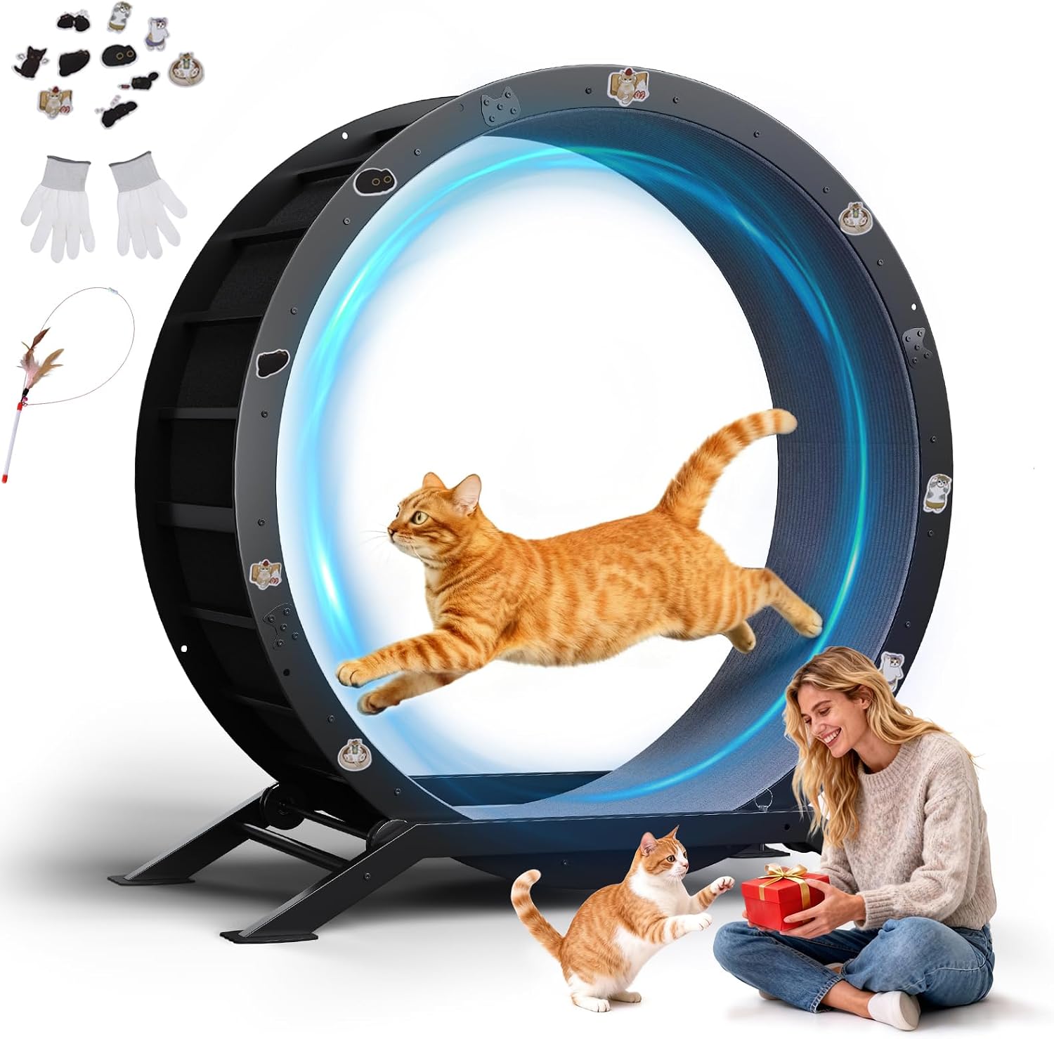GTPLAYER Roue pour Chat XL 100 cm – Roue d'exercice silencieuse avec tapis amovible