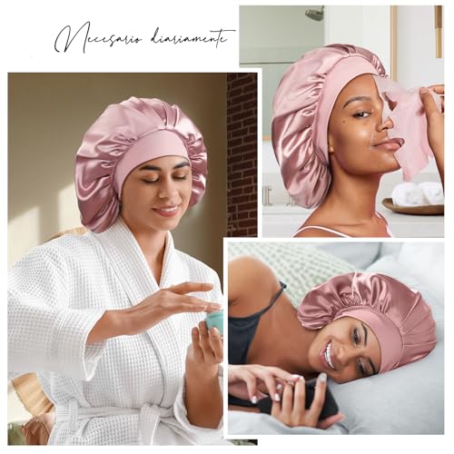 Detalle 2 de Umisleep Gorro de Seda para Dormir de Morera 100% 22 Momme (6A) doble capa, rosa