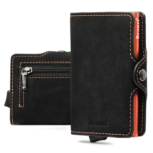 Detalle de Bronzi Portafoglio Uomo Slim Piccolo con protezione RFID – Porta Carte e Portamonete in similpelle, confezione regalo arancione