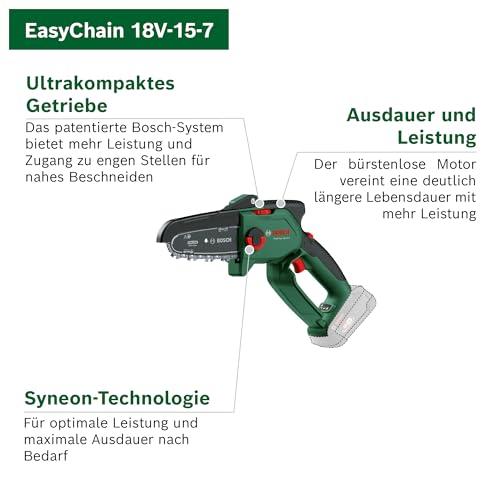 Detalle de Bosch EasyChain 18V-15-7 kompakte Mini-Kettensäge (ohne Akku/Ladegerät)