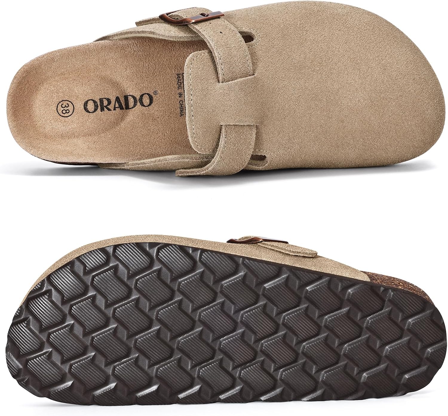 Detalle de ORADO Genuine Suede Clogs with Cork Footbed, Arch Support and Buckle