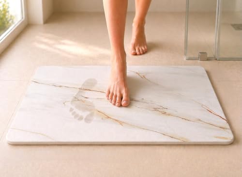 Detalle de edihome Alfombra Diatomita Baño 40x60 cm Calacatta Gold: secado rápido, antideslizante y absorbente