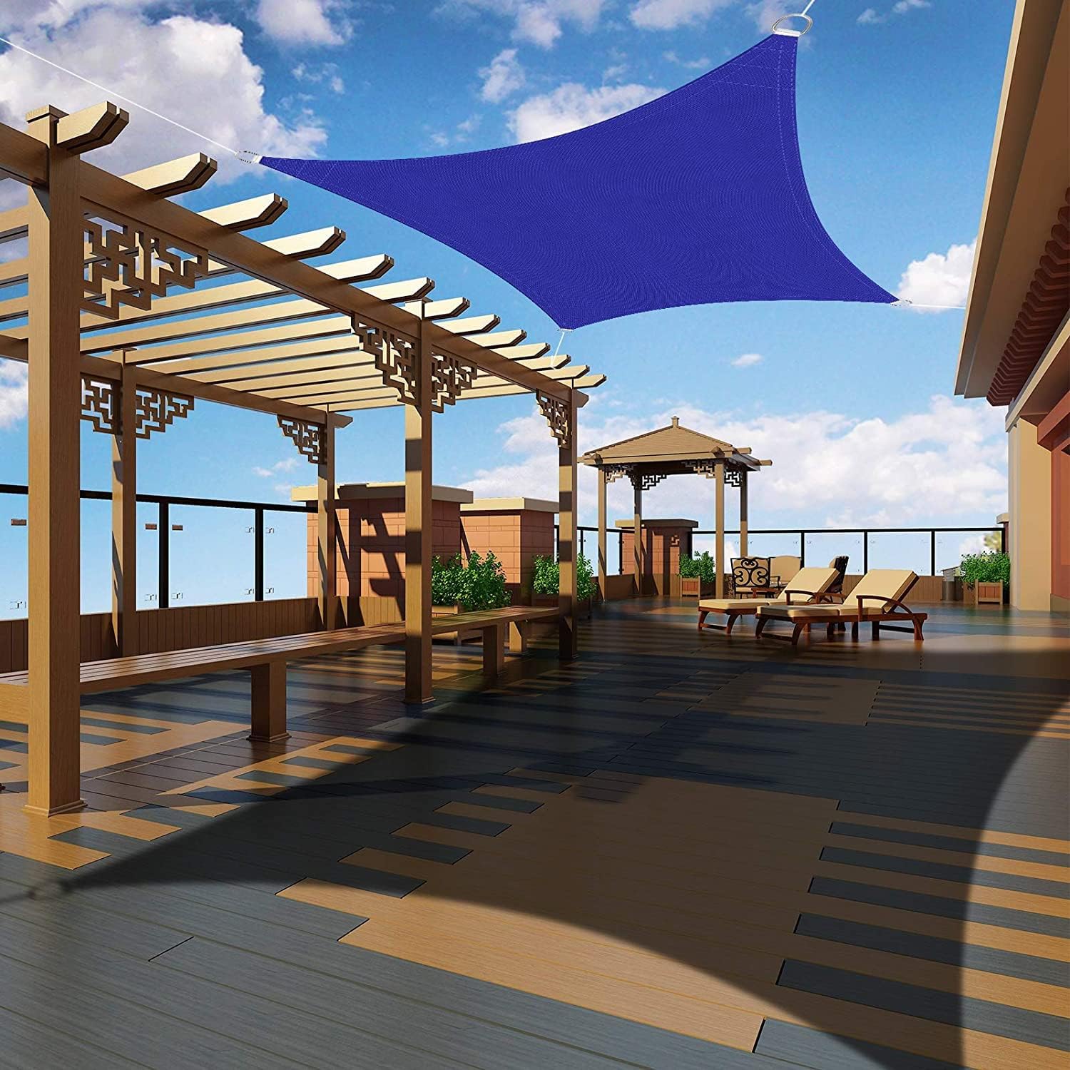 Detalle de Ankuka Sun Shade Sail 3m x 4m Navy Blue – Rectangular Waterproof Garden Canopy