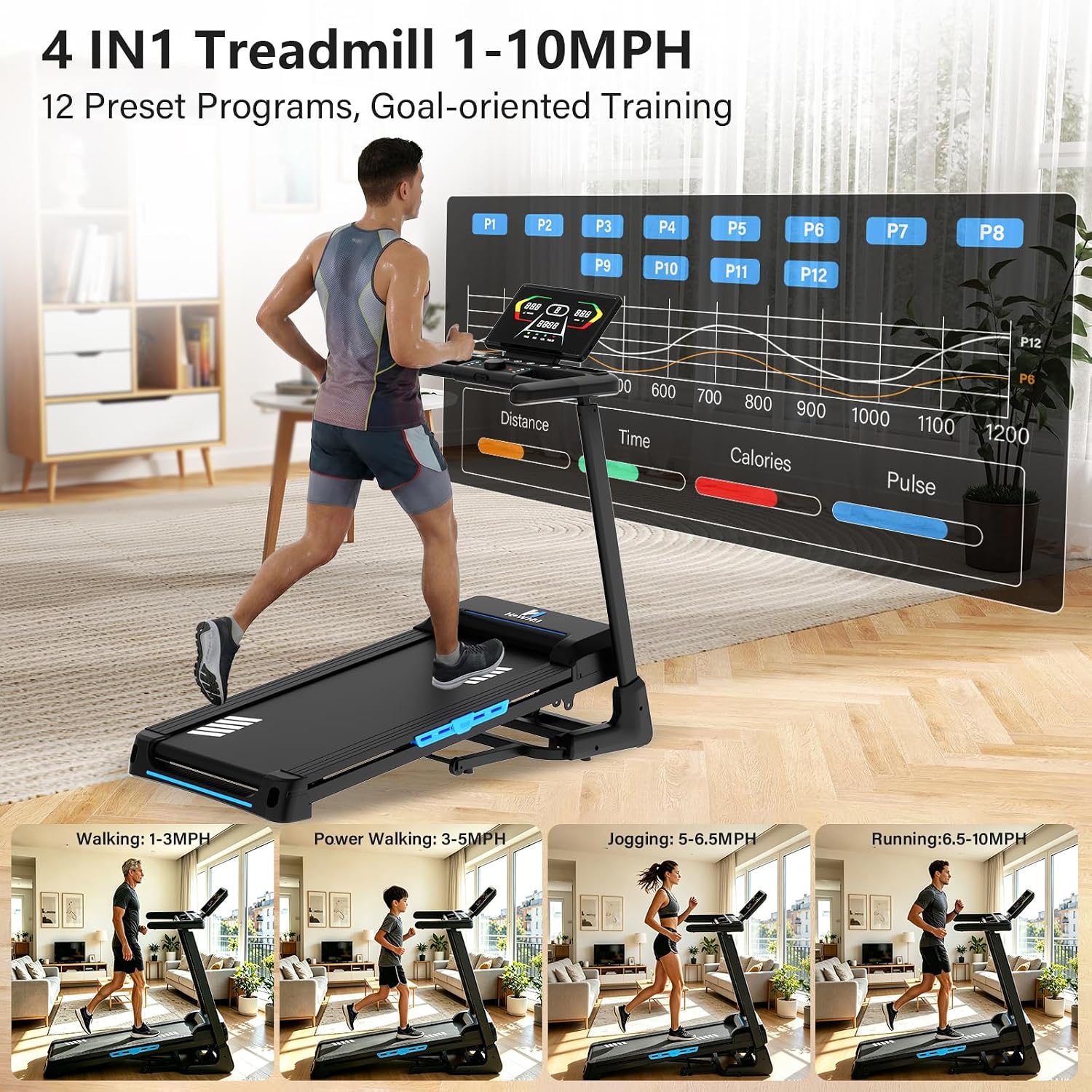 Detalle de HOWHAI QK-3026 Treadmill with 15% Auto Incline and 3.5 HP Brushless Motor