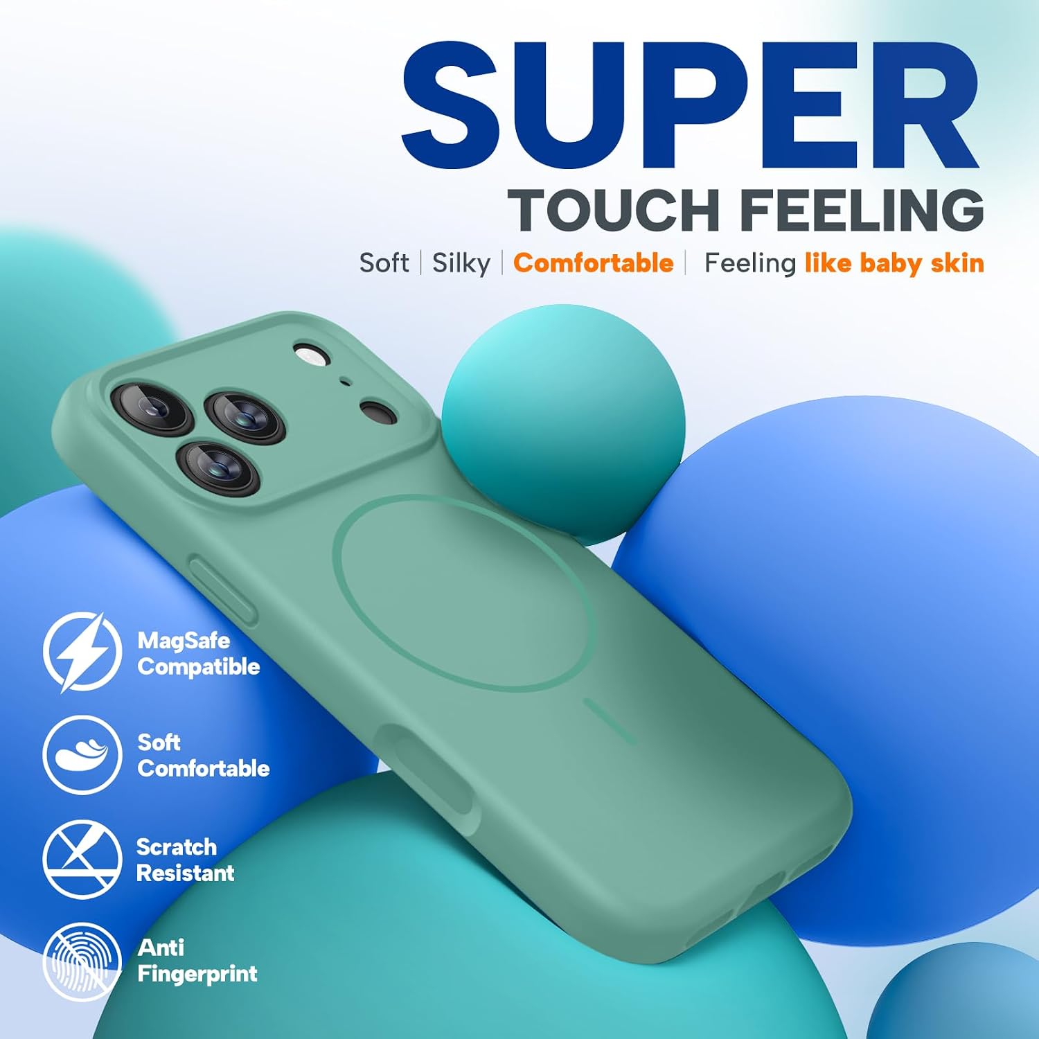 Thumbnail 4 de Miracase Magnetic Liquid Silicone Case for iPhone 17 Pro (MagSafe) – Midnight Green