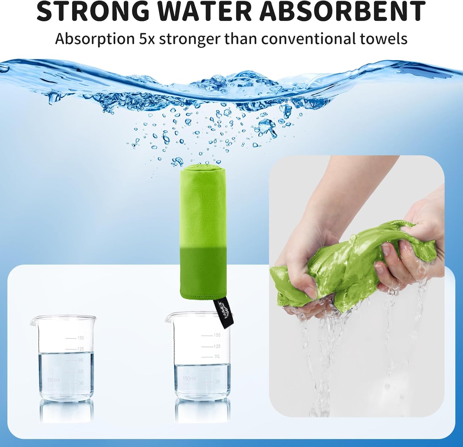 Thumbnail 5 de Pameil Microfibre Towel, 3-Pack (80x40cm x2 + 160x80cm) – Navy/Green | Quick-Dry, Soft & Compact