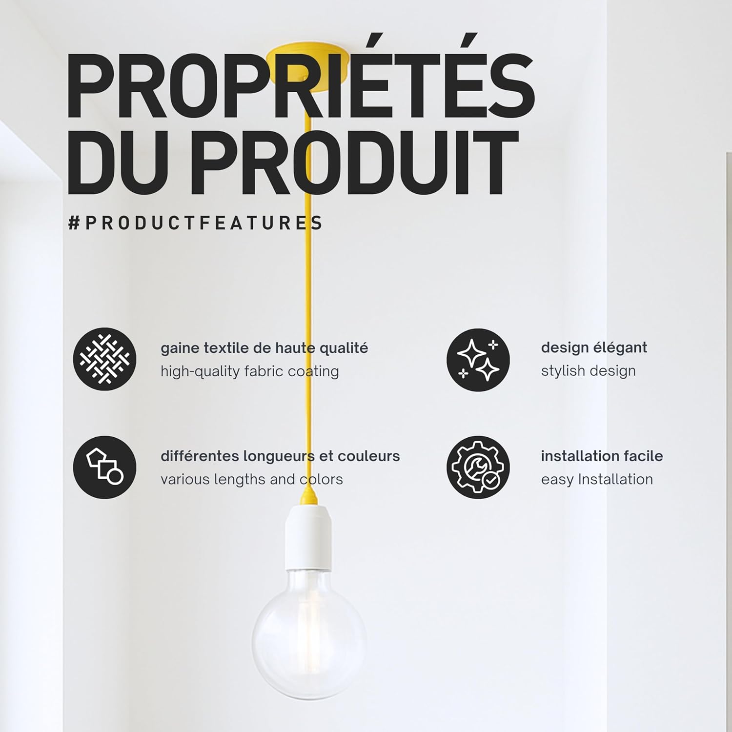 Detalle de Câble électrique textile smartect blanc, 3 conducteurs, 10 mètres (3 x 0,75 mm²) pour lampes et projets DIY