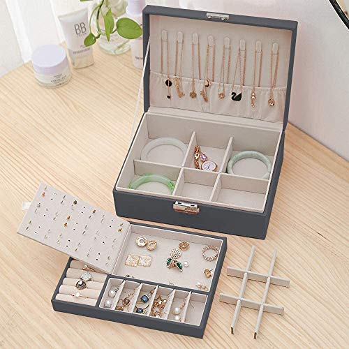 Detalle 2 de Mtianxy Schmuckkästchen – Doppelschicht PU-Leder Schmuckorganizer mit Schloss, 23 × 17 × 9 cm