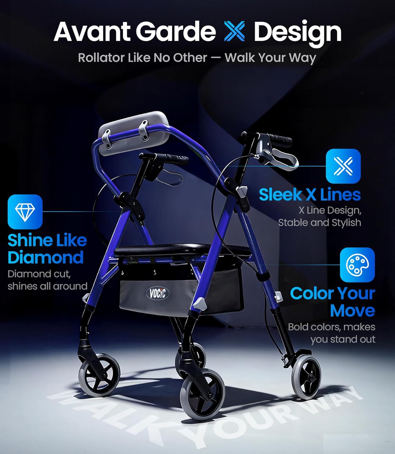 Detalle de VOCIC Z11 Walkers for Seniors: All-Terrain Rollator with Ergo Comfort Seat