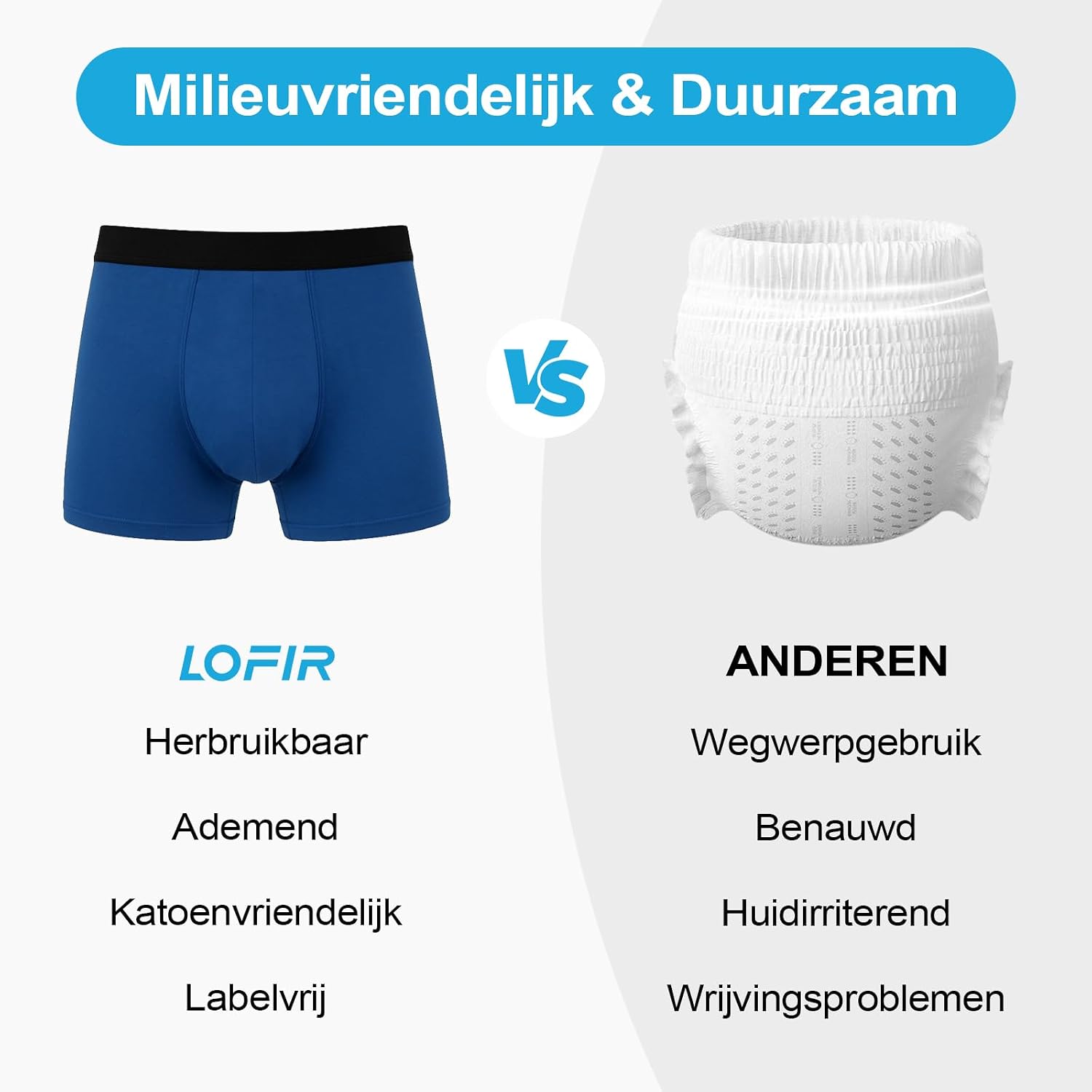 Detalle de LOFIR LON1249-M-P-MX3P-2XL heren-incontinentieboxers van katoen, 150 ml, 3-pack