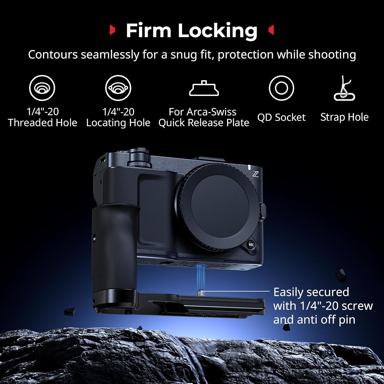 Detalle 2 de SmallRig Poignée en L pour Nikon ZR avec Grip en Silicone et plaque rapide Arca – réf. 5466