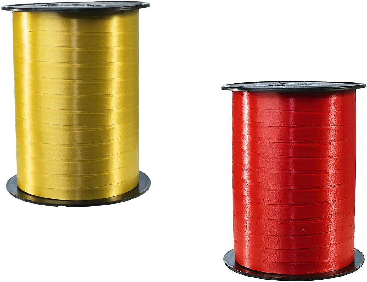 Detalle de Clairefontaine 601775AMZC – Lot de 2 bobines de ruban bolduc lisse Or et Rouge, 500 m x 0,7 cm